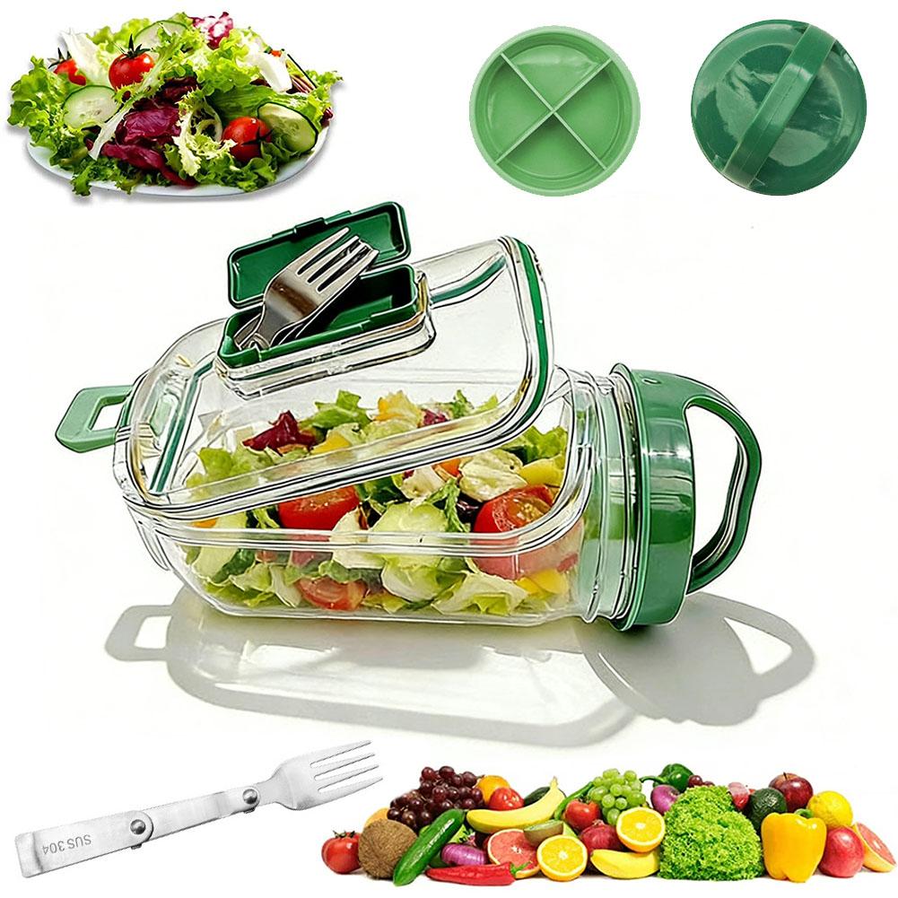 Salad Container Jar - Draagbare saladecontainer met vork en dressinglaag,