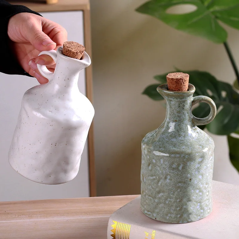Herb Keeper Bottle - Handgemaakte 400ml keramische oliefles, keukenkruidenopslagpot, creatieve