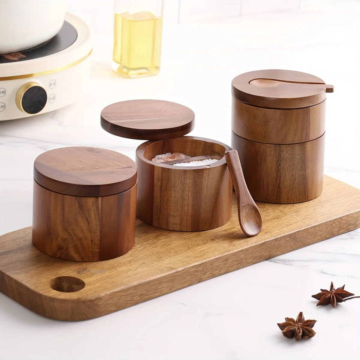 Herb Keeper Bottle - Zoutpot van acaciahout met lepel Massief