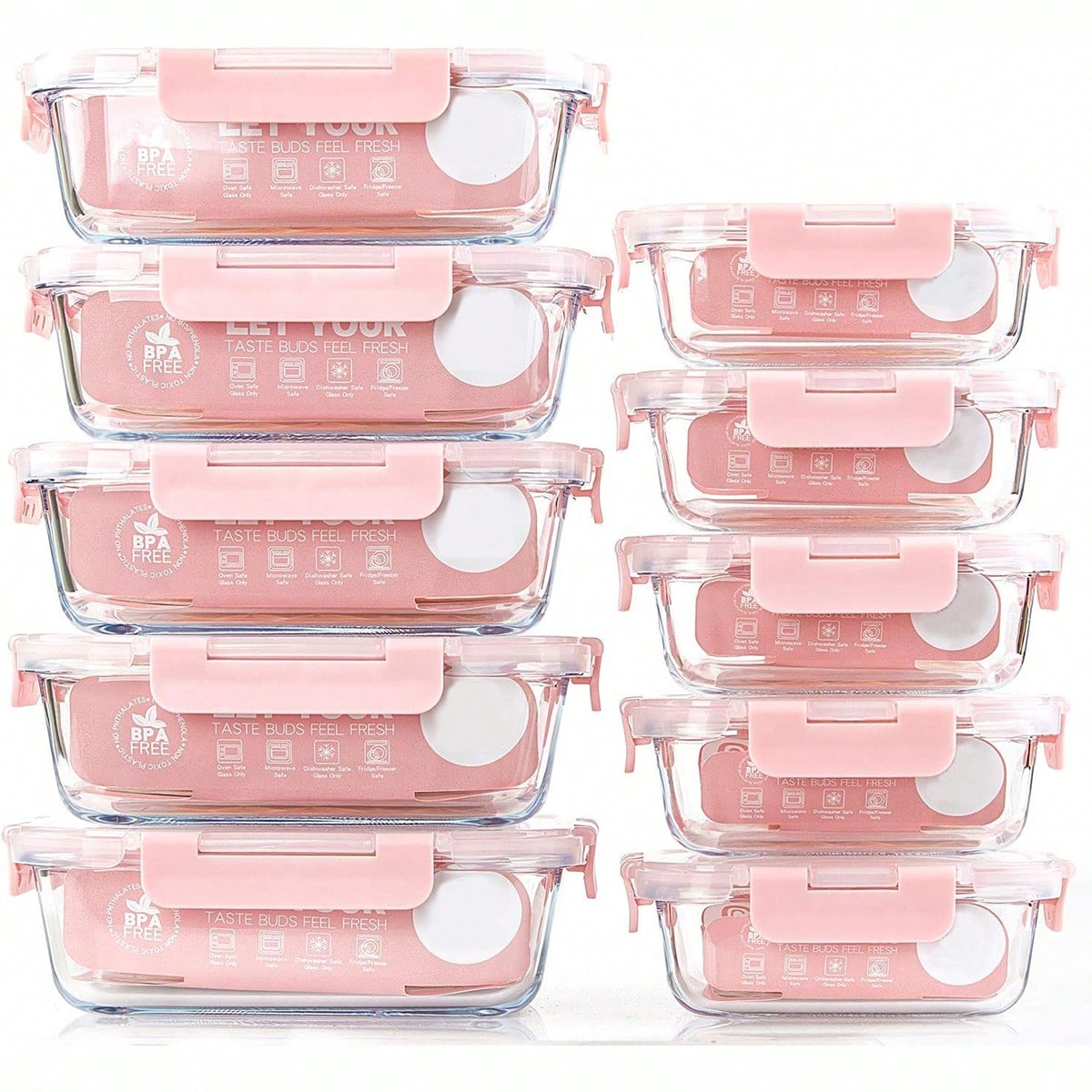 Meal Prep Kitchen - 10-delige glazen voorraaddozen voor maaltijdvoorbereiding, voedselbewaarcontainers