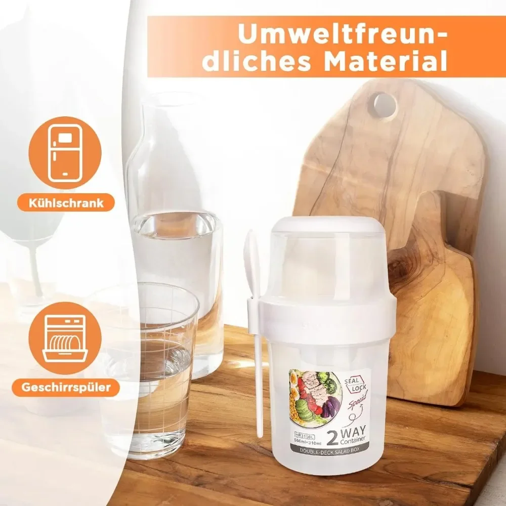 Salad Container Jar - Saladekop Ontbijtbekers Draagbare voedselopslag Bento Box