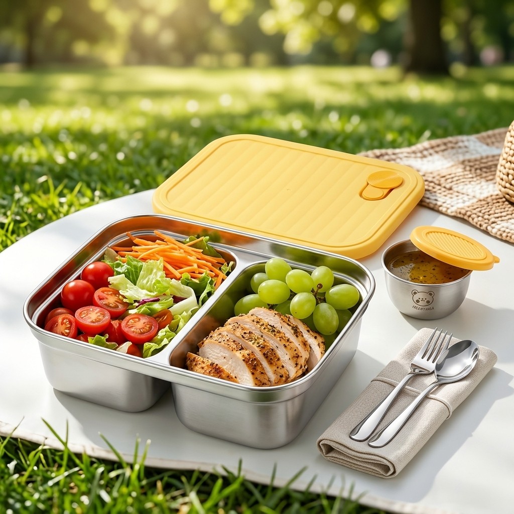 Salad Container Jar - 304 roestvrijstalen lunchcontainer, draagbare, afgesloten lunchbox