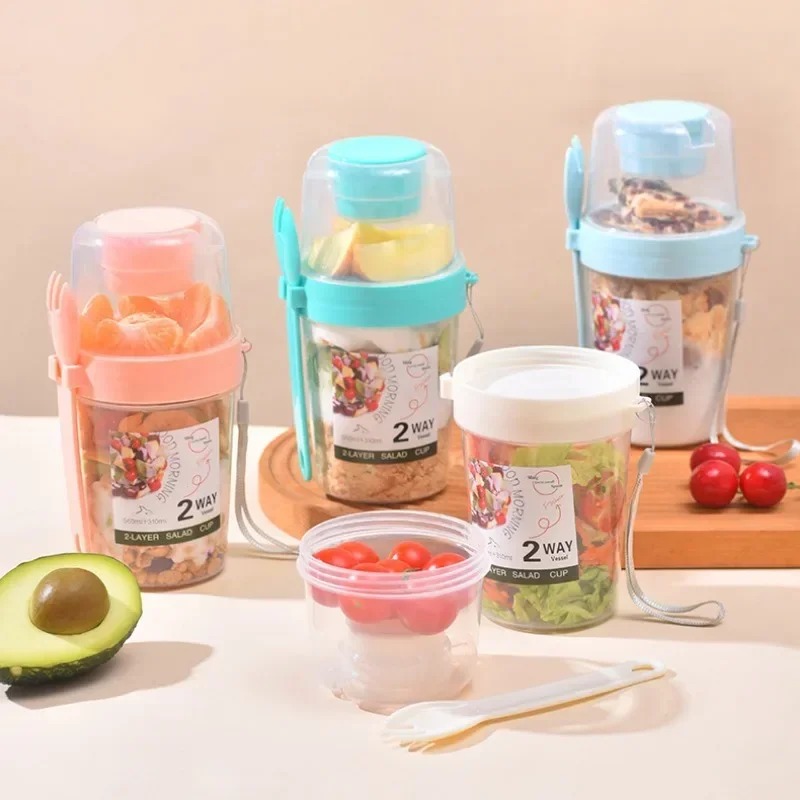 Draagbare Saladebeker Dubbele  - Salad Container Jar recensie en prijs